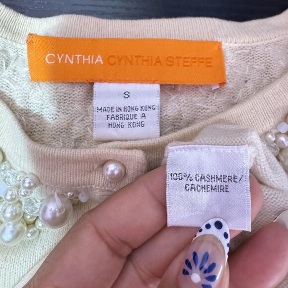 Cynthia Cynthia Steffe Womens Cream Cashmere Beaded Faux Pearl Cardigan Size S - Picture 6 of 7